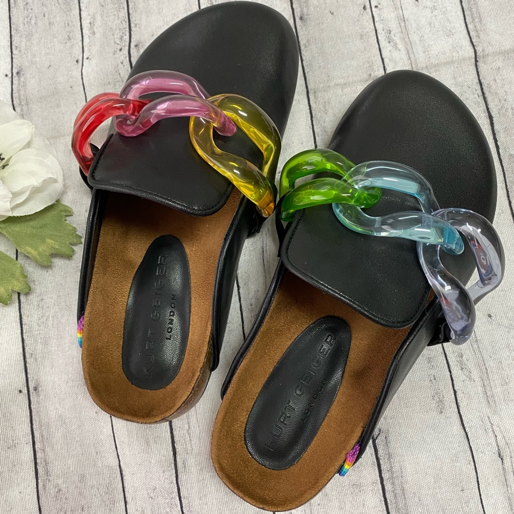 Kurt Geiger London Ozark Rainbow Chain Detail Leather Mules